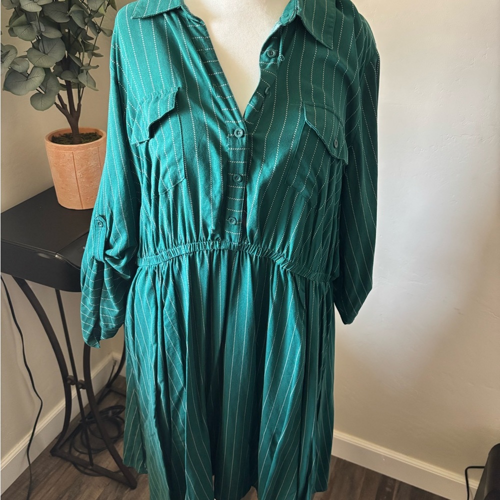 Torrid Teal Striped Long Sleeve Dress